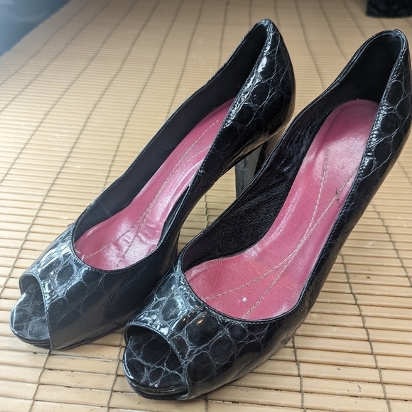 kate spade new york shoes black alligator embossed leather 4" heels open toe wom - Picture 2 of 11